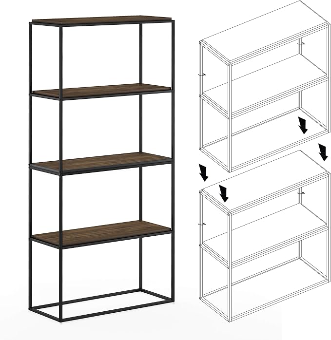 Furinno Moretti Modern Wide Stackable Metal Shelf, Columbia Walnut - Image 4