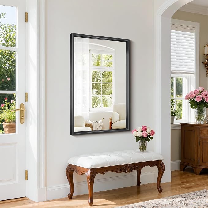 Black Framed Mirror 24"x42", Brushed Black Bathroom Mirrors - Image 5