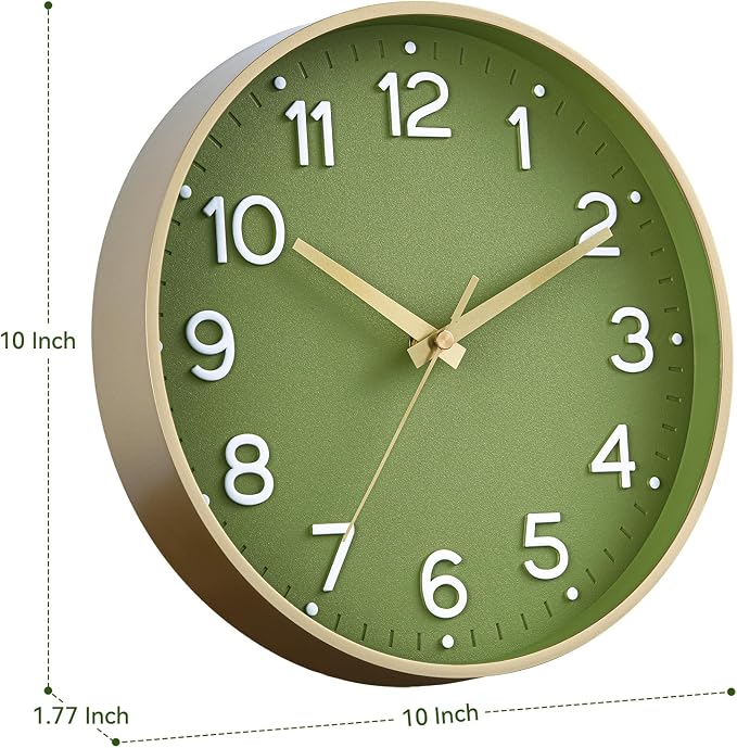 Roymnie Wall Clock Green, 10 Inch Silent Wall Clocks Battery Operated-Modern - Image 8