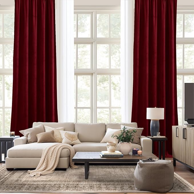 NICETOWN Red Velvet Textured Window Curtains/Draperies - Image 9