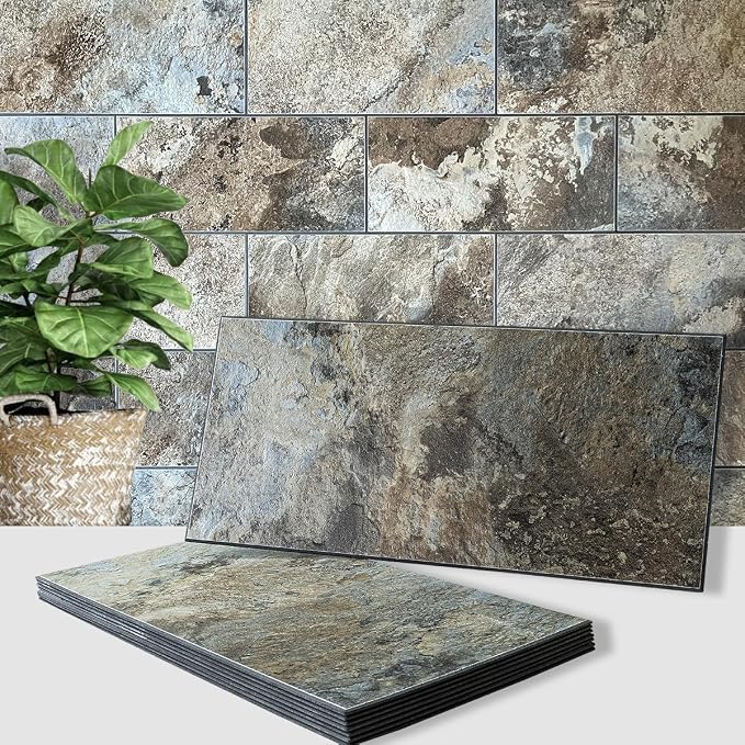 AULIGET 6" x 12" Beige & Brown Slate Peel and Stick Backsplash Wall Tiles by AULIGET