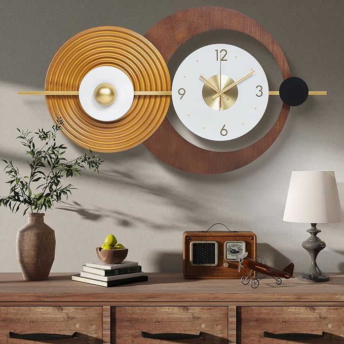 Wall Clock Modern Battery Operated Big Clocks Metal and Wooden Nordic Style by Wecreatemoderndesign