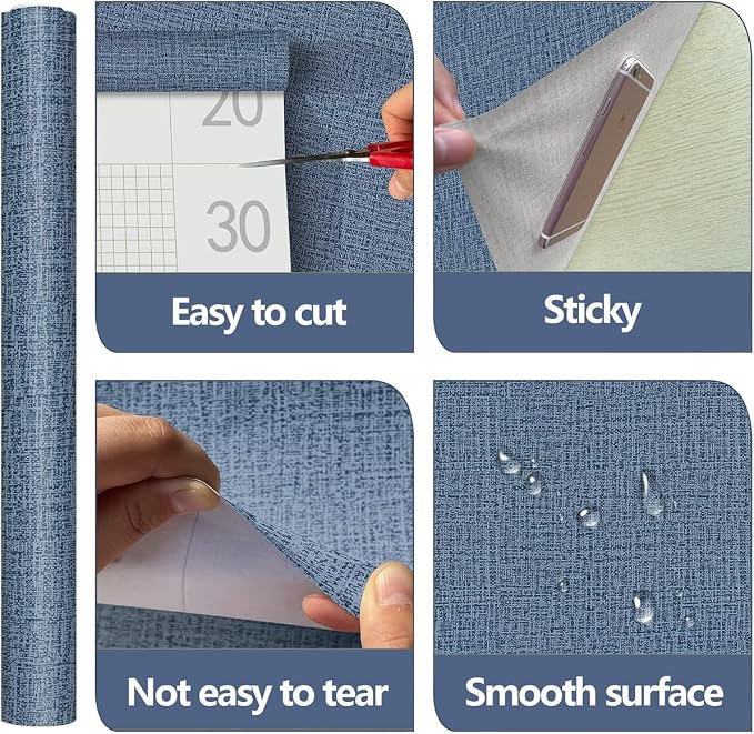 Blue Wallpaper Grasscloth Peel and Stick Wallpaper 17.7inch x 393.7inch - Image 4