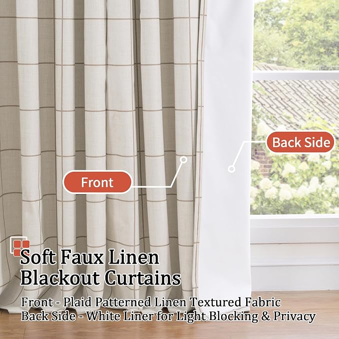 Lajode Brown Plaid Linen Blackout Curtains - Image 3