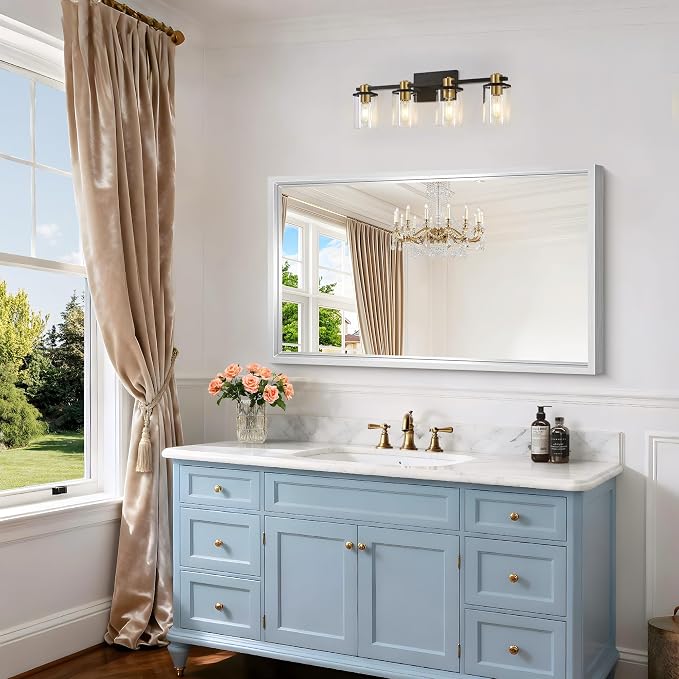 40x24 Silver Bathroom Mirror, Brushed Silver Rectangular Mirror - Image 4