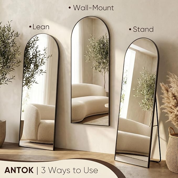 Antok 58" x21” Arched Full Length Floor Mirror, Free Standing/Wall Mount/Leaning - Image 5