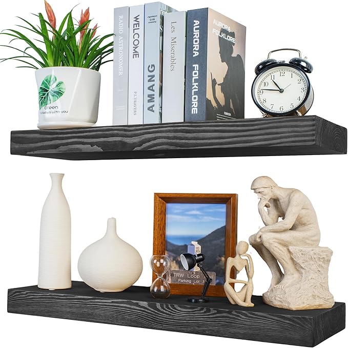 Floating Shelves 2 inch Thick for Wall Set of 2, 24 inch High-End Solid Wood by xwne