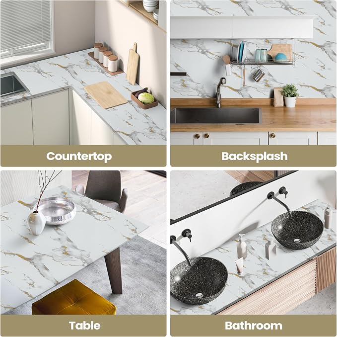 Abyssaly Marble Contact Paper for Countertops Gold Grey White Marble Peel and - Image 4