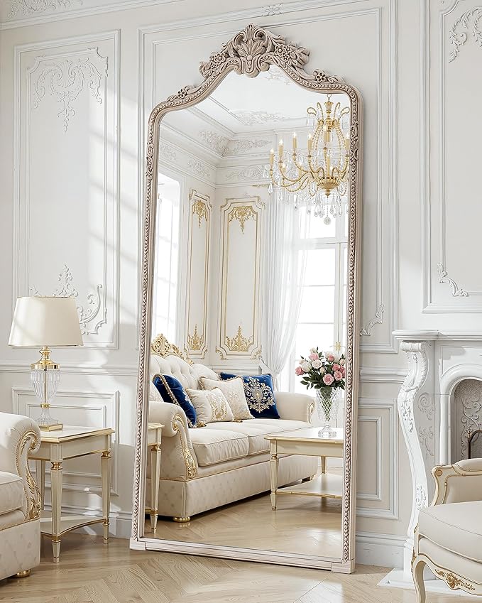 Wall Mount Arched Full Length Mirror, Baroque Antique Vintage Long Mirrors by WISSMILESHOME