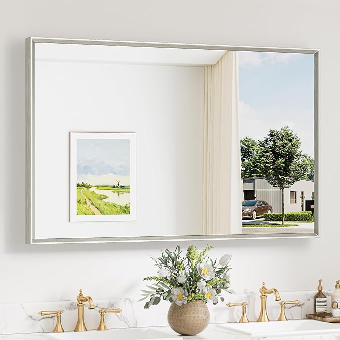 Keonjinn 48 x 30 Inch Brushed Nickel Bathroom Mirrors by Keonjinn