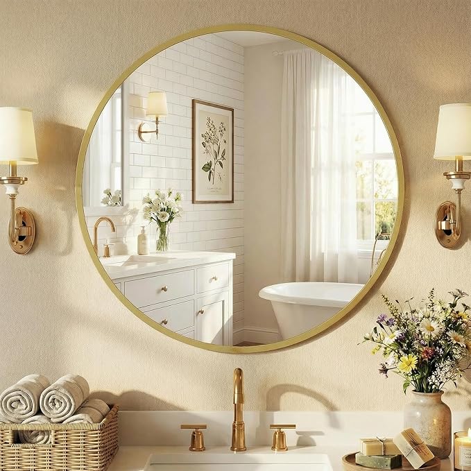 NEWBULIG 24 Inch Round Wall Mirror, Bathroom Mirror by NEWBULIG