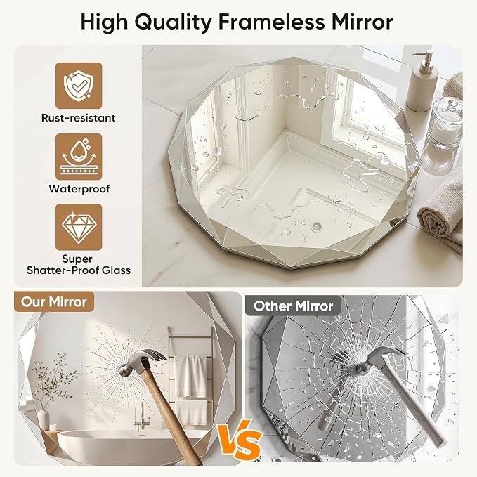 Suidia Bathroom Mirror, Frameless Bathroom Mirror - Image 5