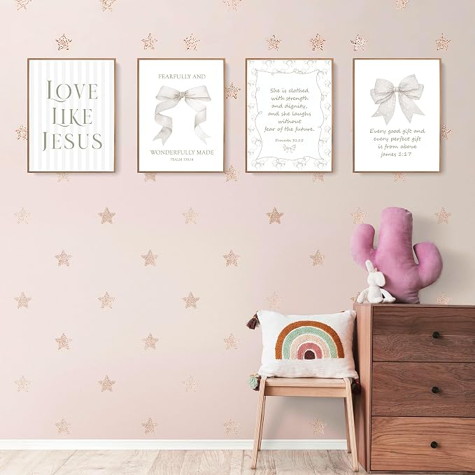 LARTSFRO Coquette Beige Bow Jesus Wall Art Decor Posters, Inspirational Bible - Image 3