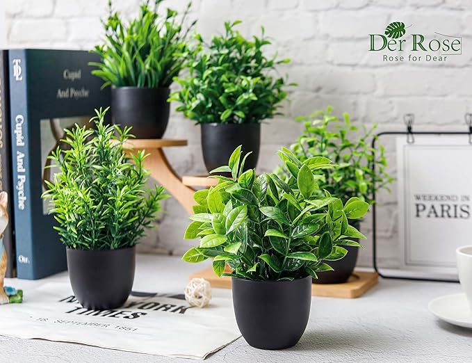 Der Rose Fake Plants 12 Pack Artificial Plants Small Faux Plants in Black Pot - Image 4