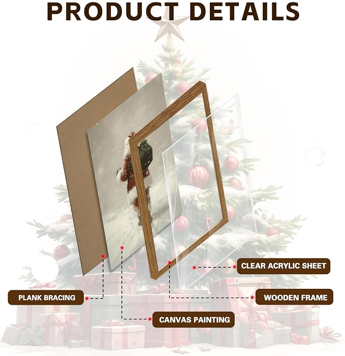 Framed Christmas Wall Art, Santa Claus Walk in Snow Canvas Prints, Vintage - Image 5