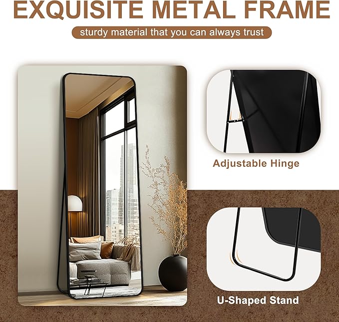 Delma Full Length Mirror, Wall Mounted, Freestanding or Leaning, Rounded - Image 6