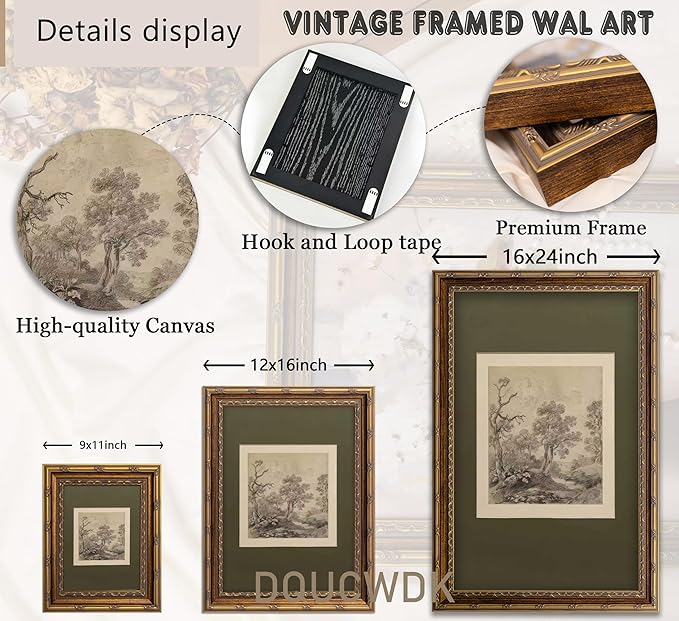Vintage Gold Framed Wall Art Tree Forest Landscape Painting Canvas Prints Green - Image 4