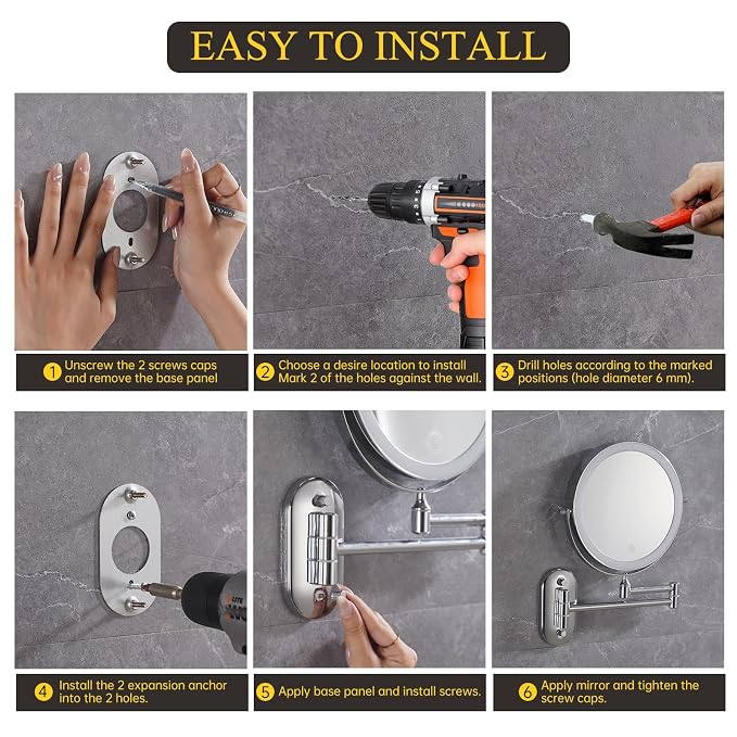 FUNTOUCH Rechargeable Wall Mounted Makeup Mirror - Image 8