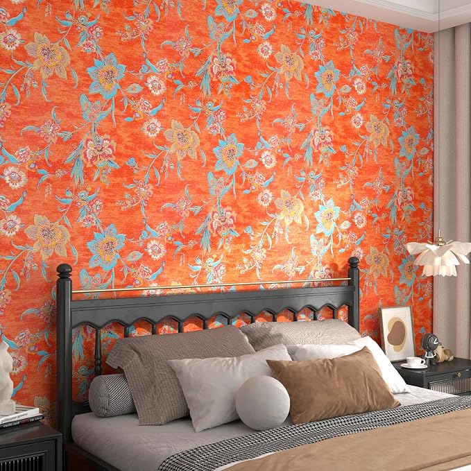 FunStick 17.5x354 Floral Wallpaper Peel and Stick Vintage Burnt Orange - Image 5