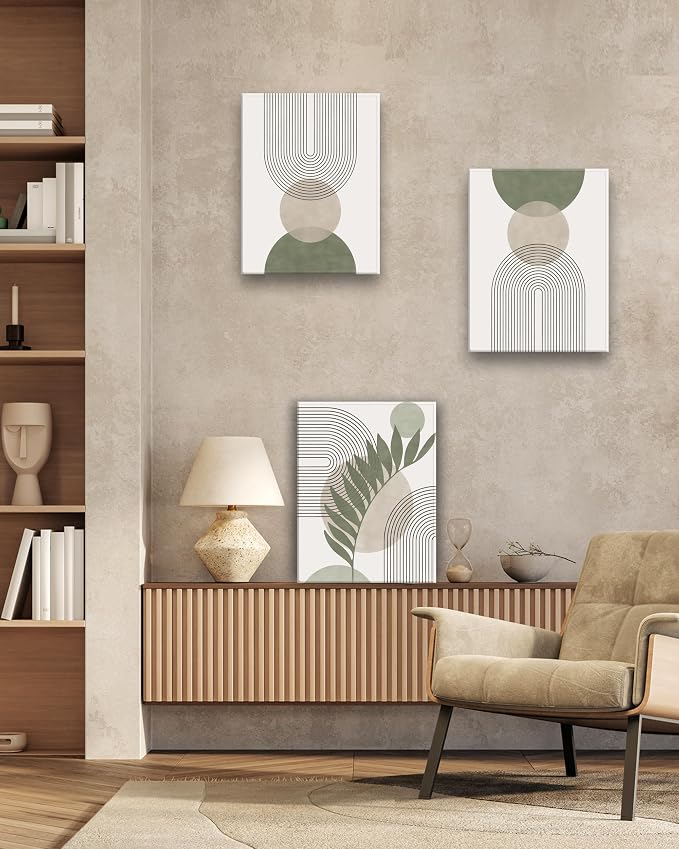 30x40CM Sage Green Boho Wall Art, Framed Canvas Bathroom Wall Art Pictures - Image 8