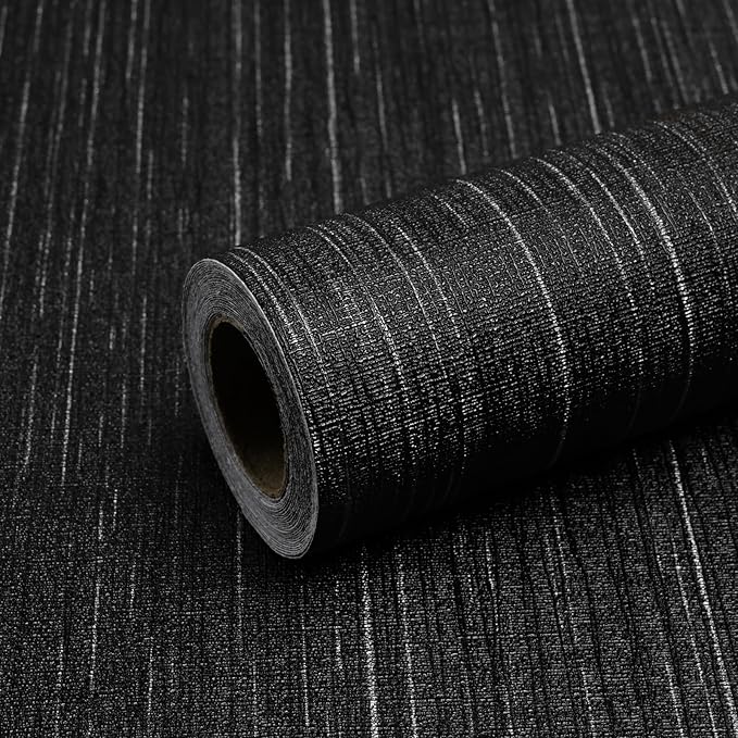 Black Grasscloth Peel and Stick Wallpaper Vintage Texture Removable Waterproof by Qianglive
