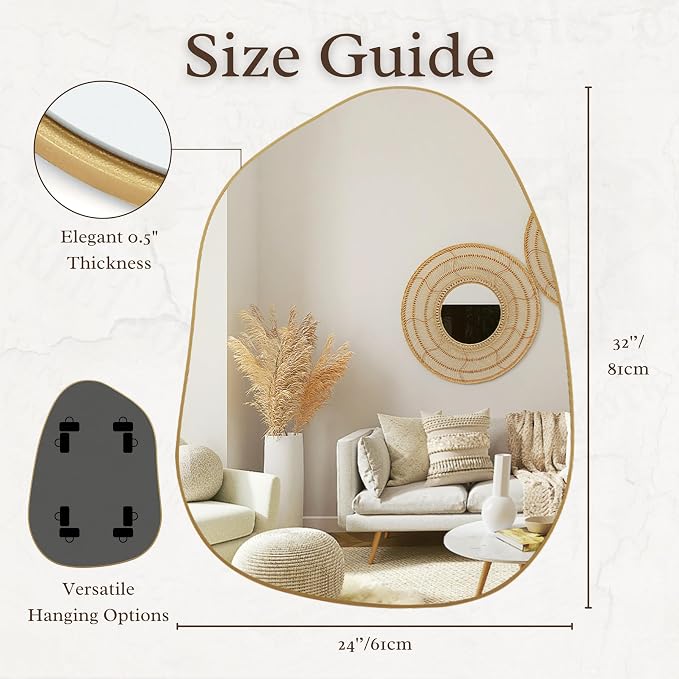 PERFNIQUE Irregular Wall Mirror Asymmetrical Mirror, Decorative Modern Boho - Image 3