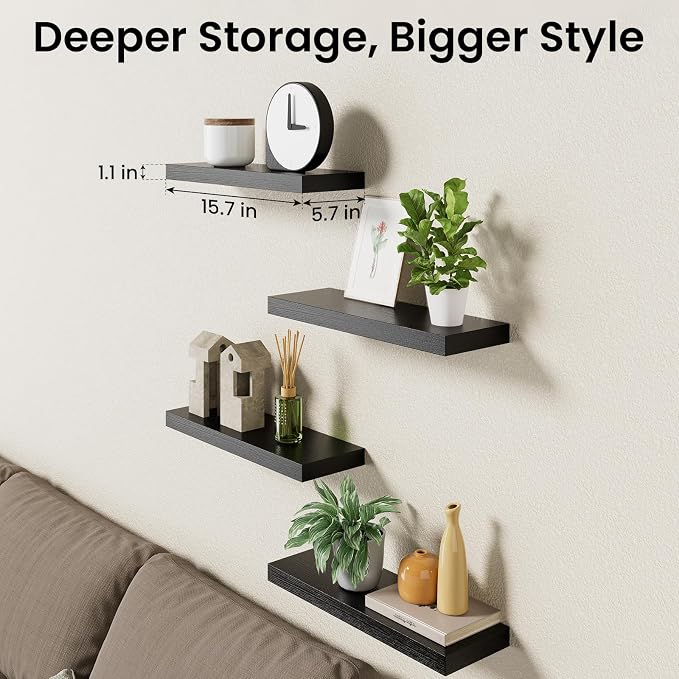 BAYKA Floating Shelves for Wall, 15.7in Wall Mounted Rustic Wood Shelves for - Image 8