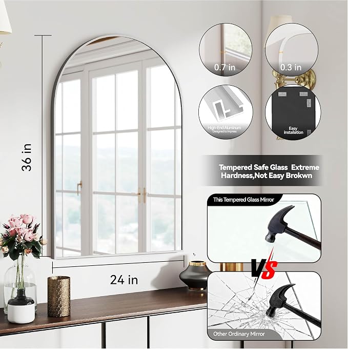 SCWF-GZ 24x36 Arch Mirror Square Full Length Wall Mounted Hanging or Against - Image 3