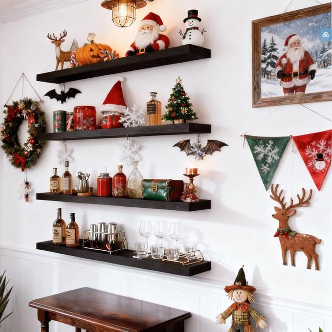 ROGMARS Black Floating Shelves for Wall 36 inch, Rustic Solid Wood Farmhouse by 100RealSolidWood