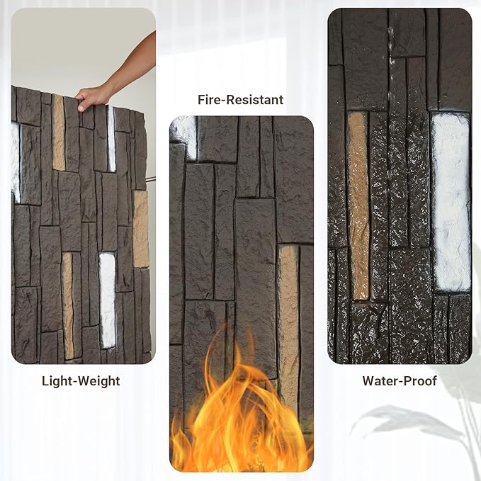 OUZUGIE 4 PCS Faux Stone Wall Panel 47.2’’ x 23.6’’ Interior Exterior Wall - Image 4