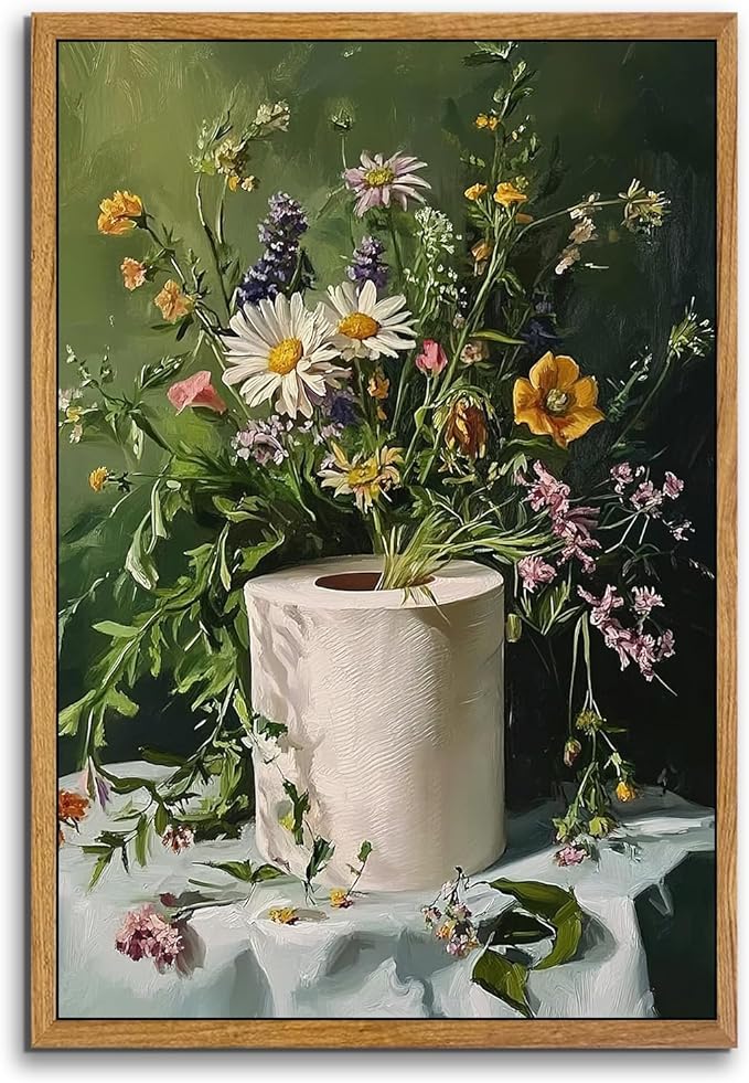 AtterrirArt Framed Funny Bathroom Wall Art, 16 * 24 Inches, Toilet Paper Floral by AtterrirArt