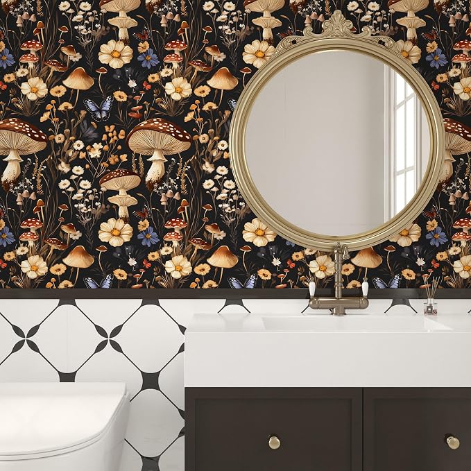 BOKEBEVE Extra Long Mushroom Peel and Stick Wallpaper Vintage Wallpaper Floral - Image 5