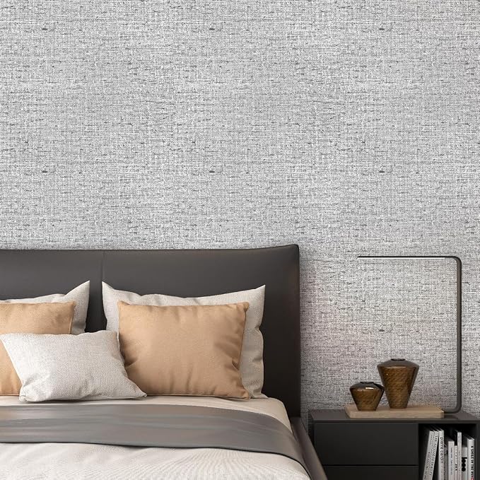 Gray Grasscloth Peel and Stick Wallpaper Textured Contact Paper 15.7inch x - Image 2