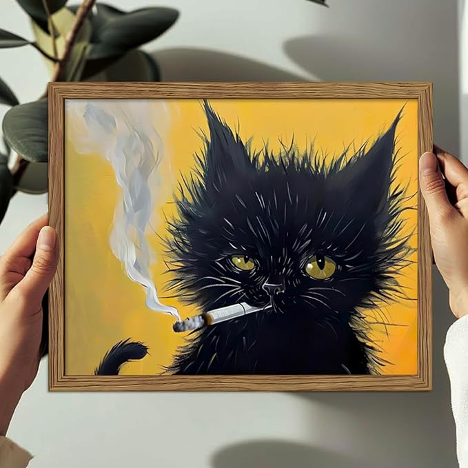 Vintage Framed Black Cat Wall Art, Mens Room Canvas Print Poster, Cool Animals - Image 4