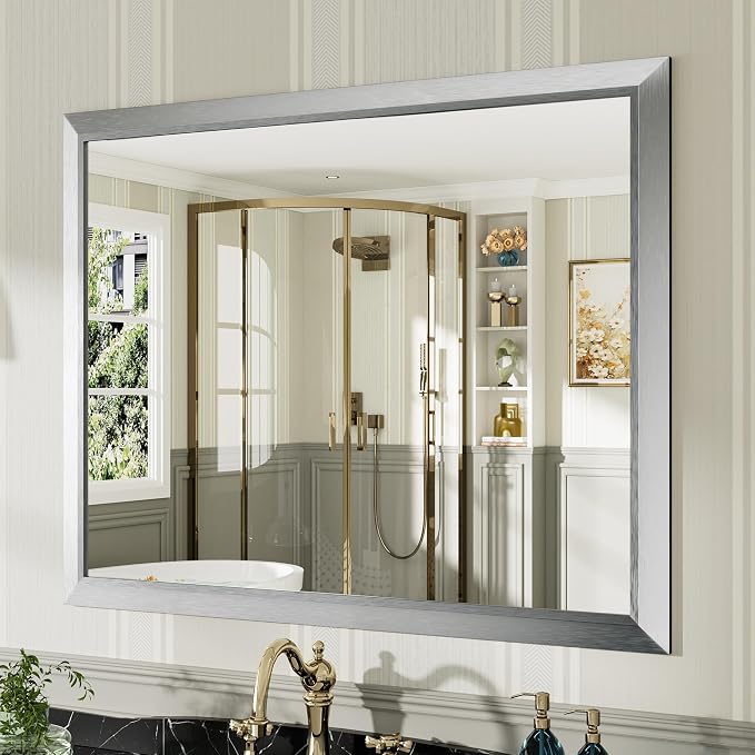 40x32 Inch Brushed Silver Bathroom Mirror by Briivuemodernmirrors