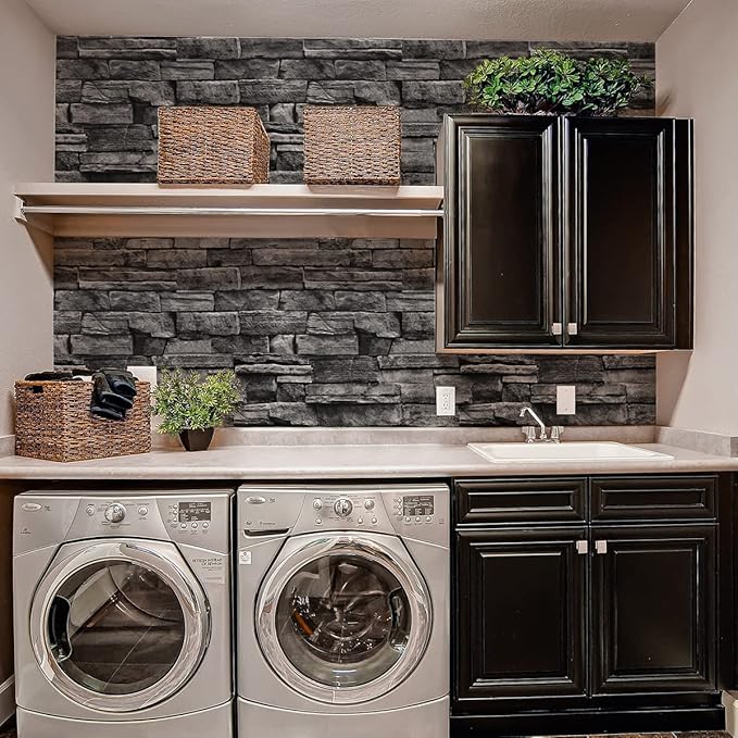 Jeweluck Grey Brick Wallpaper Peel and Stick Wallpaper 17.7inch×236.2inch Faux - Image 6