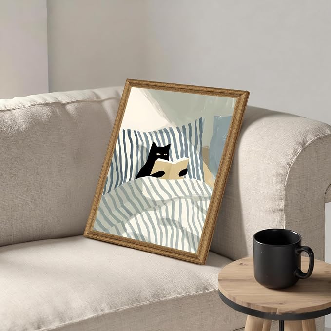 Fantasy Artists Reading Black Cat on Bed Wood Framed Wall Art, 12x16 Inches - Image 5