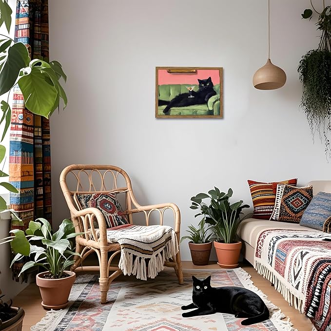 Funny Black Cat Martini Wall Art, Bar Cart Decor, Eclectic Cocktail Painting - Image 3