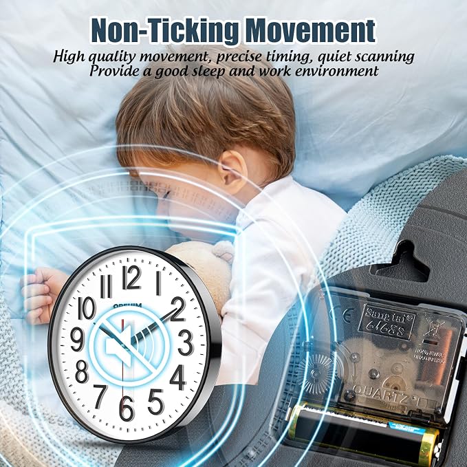 QPEUIM Wall Clock Wall Clocks Silent Non-Ticking Battery Operated Large Easy to - Image 4