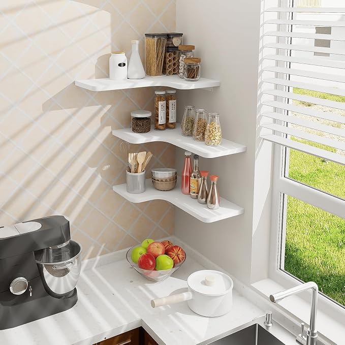 Homode Corner Floating Shelves, L-Shaped Wood Hanging Storage Shelf - Image 8