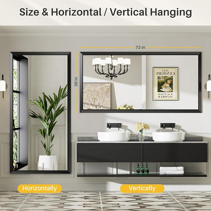 Briivue 72x36 Inch Black Bathroom Mirror - Image 5