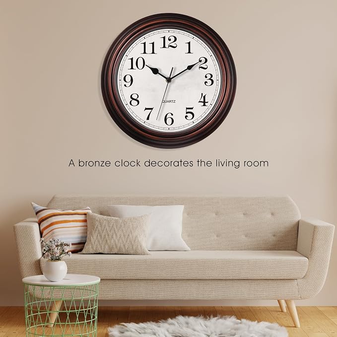 Wall Clock, 12 Inch Vintage Retro Silent Quality Wall Clocks Battery Operated - Image 4