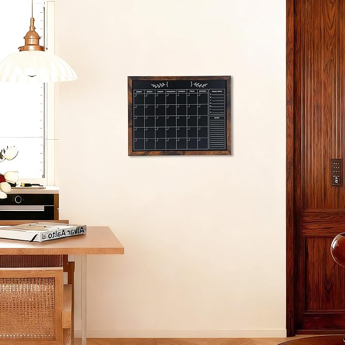 Chalkboard Calendar for Wall, Small Rustic Framed Magnetic Chalkboard for Home - Image 5