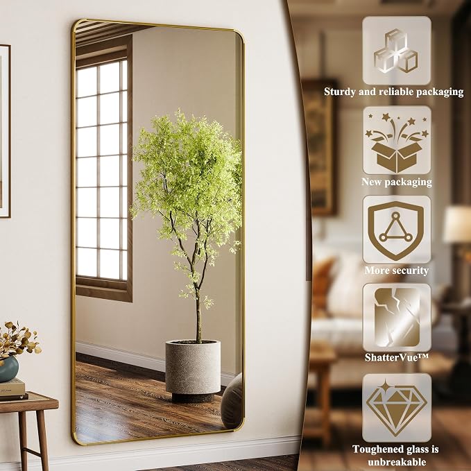 BEAUTYPEAK Gold Full Length Mirror, Suitable - Image 3