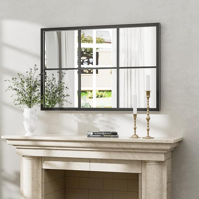 Dewfig Rectangle Wall Mirror, Window Mirror Wall Mounted, Large Black Mirrors - Image 3