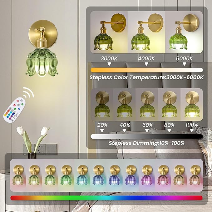 Vintage Battery Operated Wall Sconces - 5000mAh Rechargeable Dimmable Wireless - Image 4