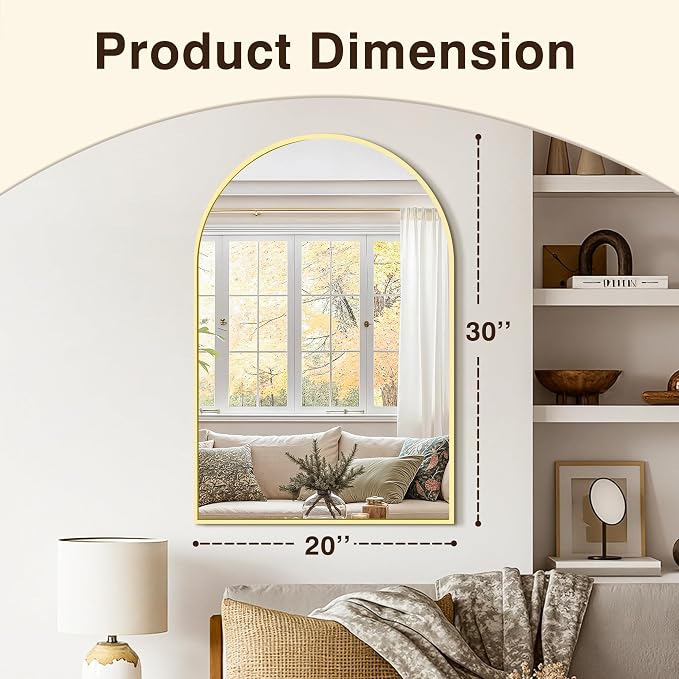 Vanity Bathroom Mirror for Wall, 2 Pack 30"x20" Arched Bathroom Mirror for Over - Image 3