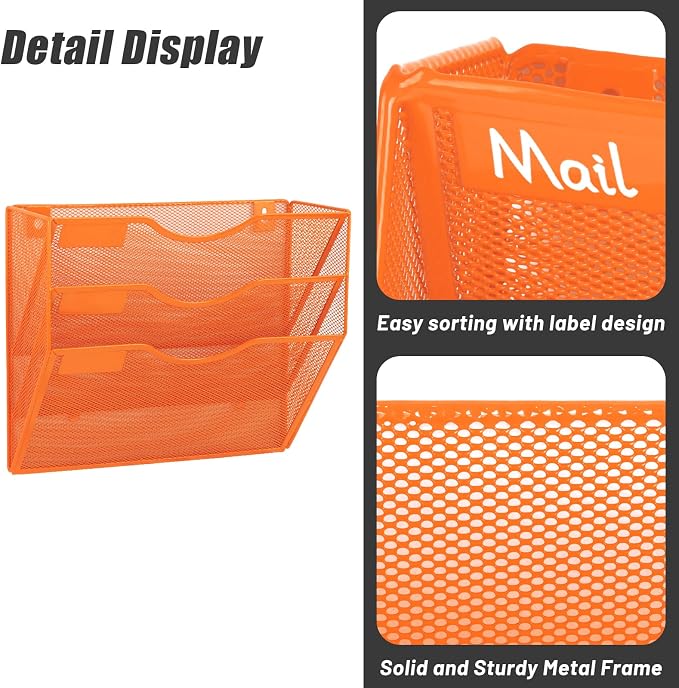 EASEPRES 3 Pocket Mesh Hanging Wall File Organizer, Wall Mounted Mail Paper - Image 5