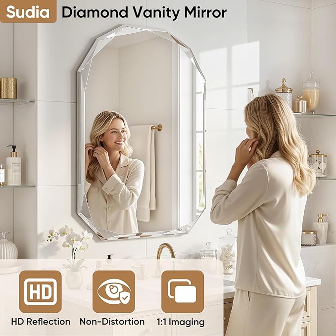 Suidia Bathroom Mirror, Frameless Bathroom Mirror - Image 3