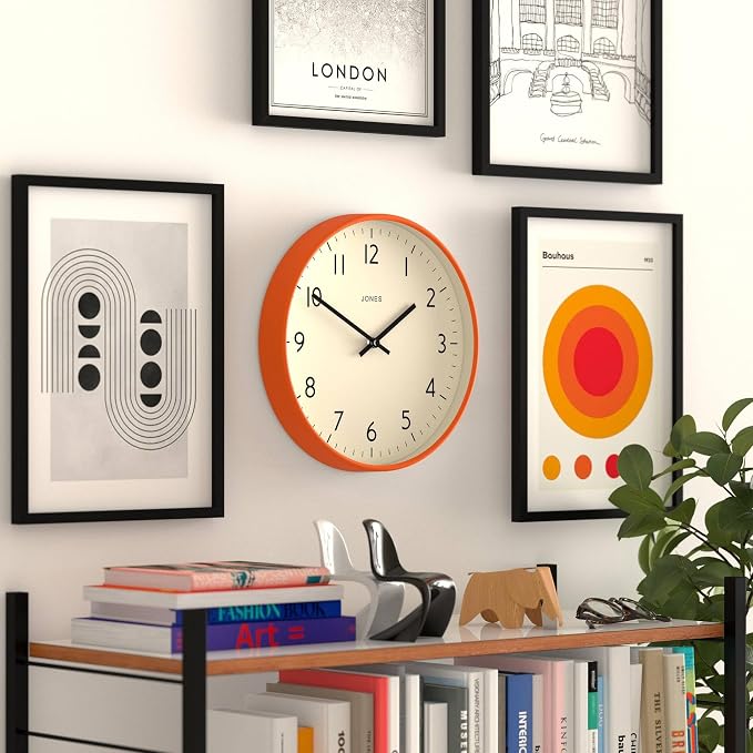 JONES CLOCKS® Studio wall Clock | Modern Round Style | 12 inch | Orange | Easy - Image 5